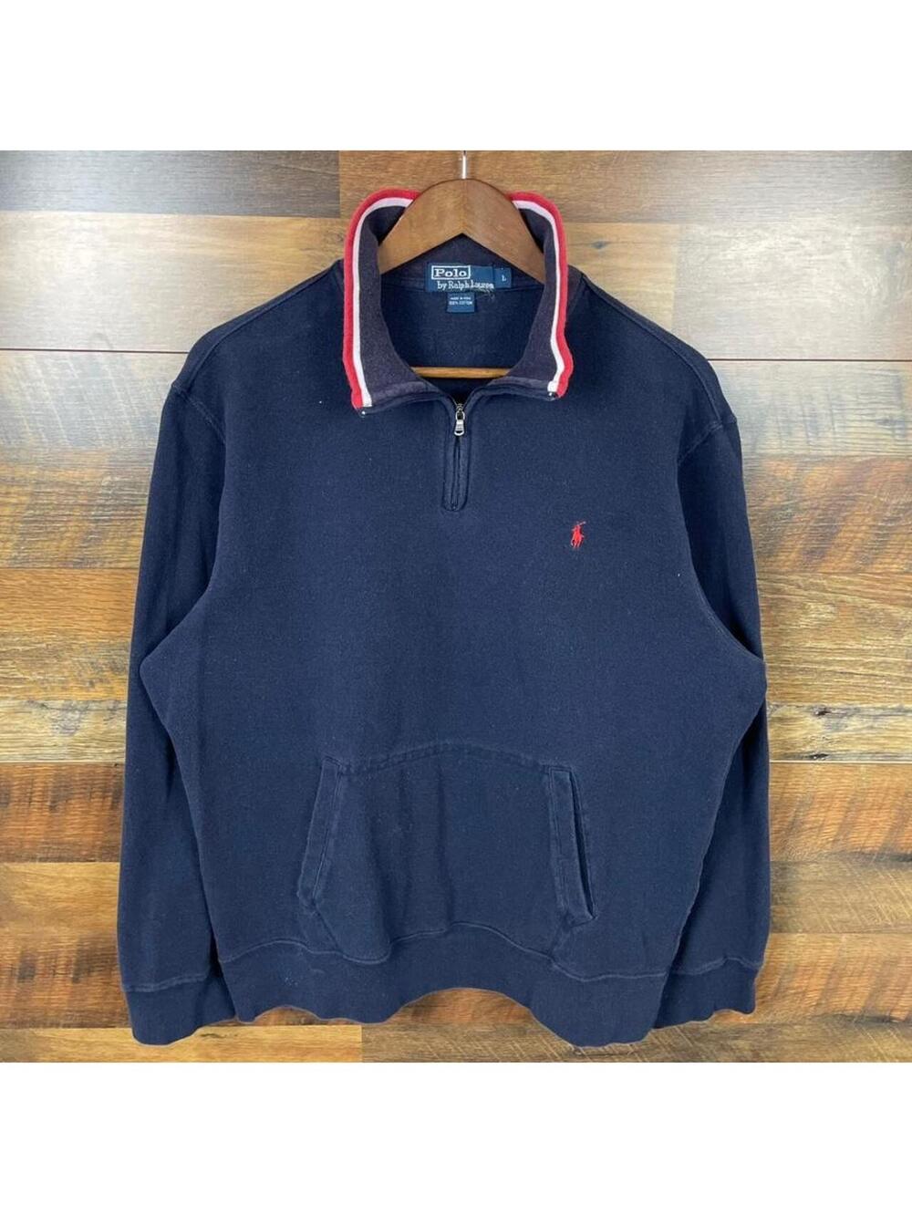 Vintage Polo Ralph Lauren Quarter Zip Pullover Sweatshirt Navy Blue Size Large